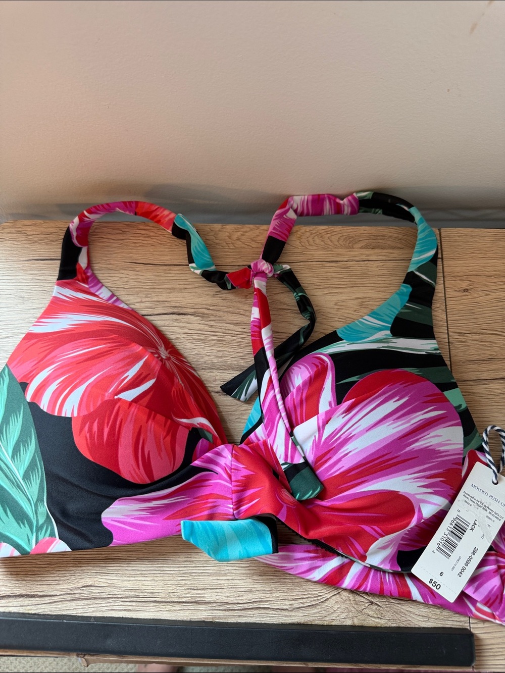 Tropical Floral Underwire Bikini Top - Pink, Red, Teal NWT